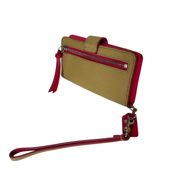Coach Pebbled Leather Bifold Snap Wallet Wristlet Tan Pink. - Picture 3 of 7